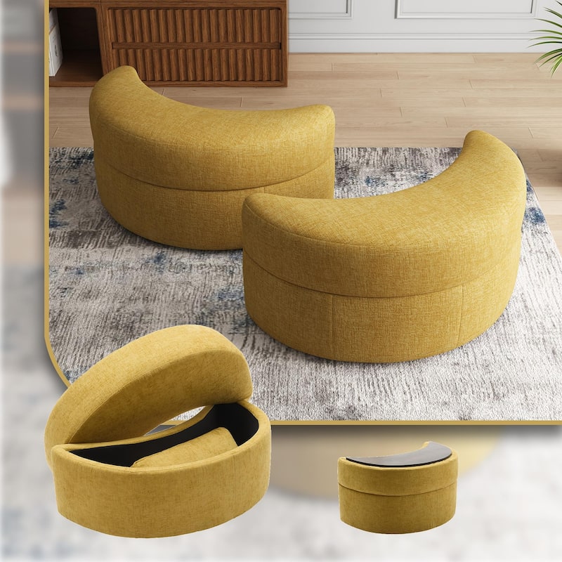 Upholstered Half Moon Storage Ottoman with Tray Set of 2