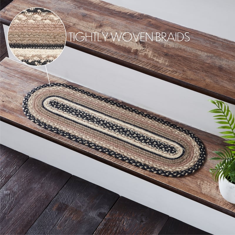 Sawyer Mill Charcoal Creme Jute Stair Tread Oval Latex 8.5x27