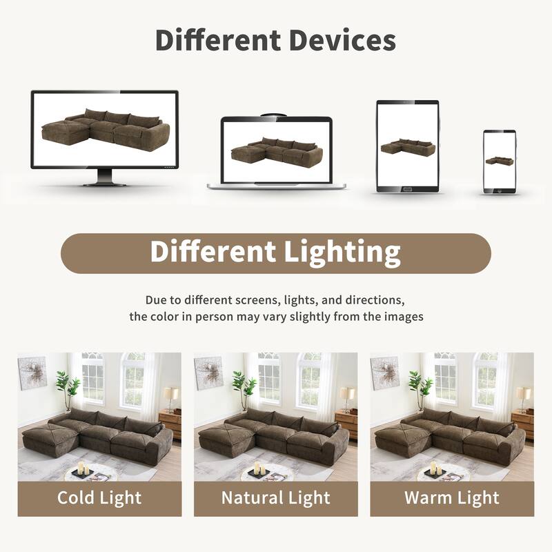 L-Shape Sectional Sofa with Ottoman, Chenille Sofa with Integrated Backrest & Seat Cushion, Fully Compressed Foam 4 Seat Sofa