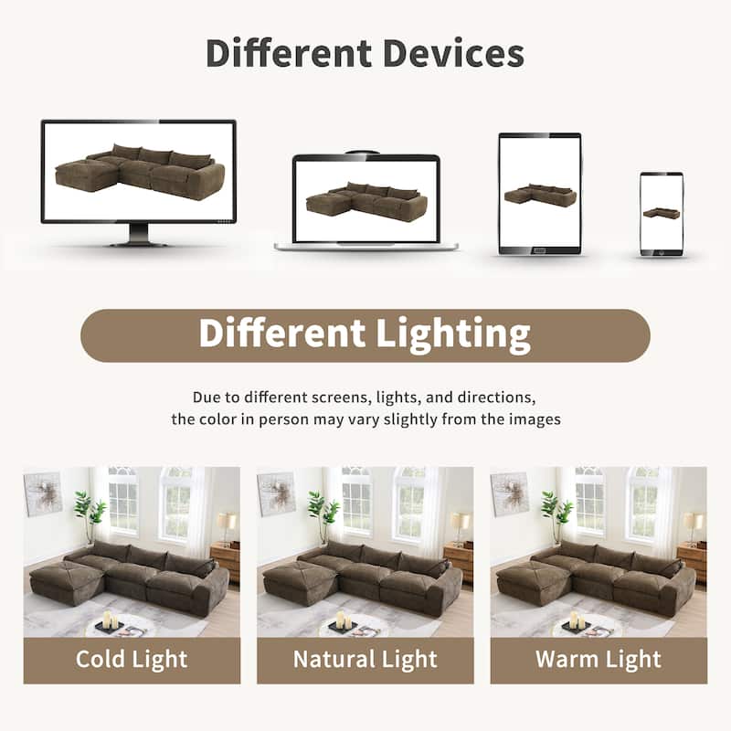 Particle Chenille Sectional Sofa Pull-line Pull-point Design Sofa with Movable Ottoman