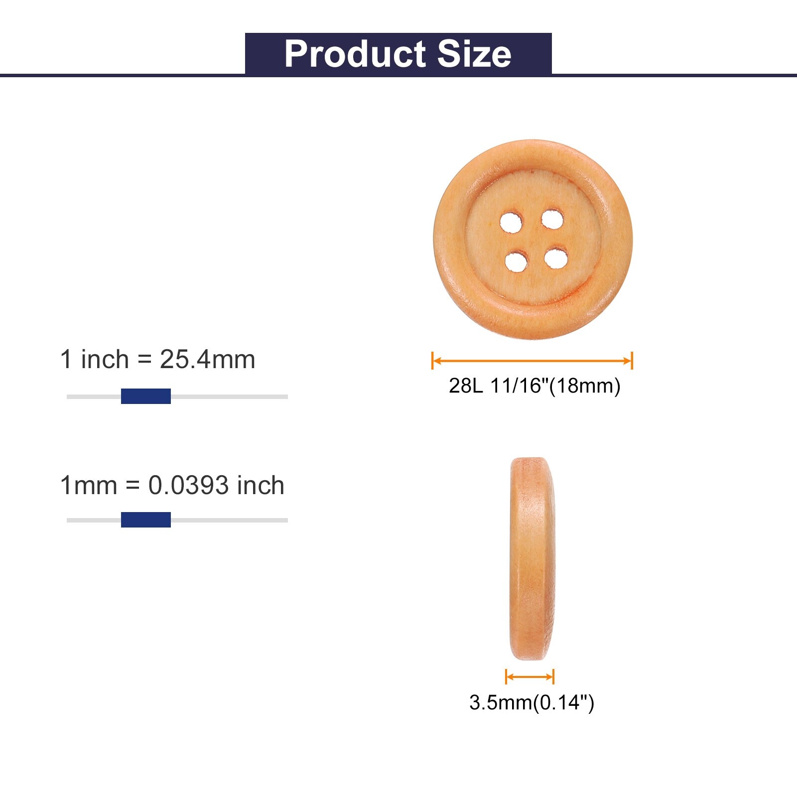 Wooden Sewing Button 4 Holes Wood Round Craft Replacement Buttons for Clothing Crafts Decoration