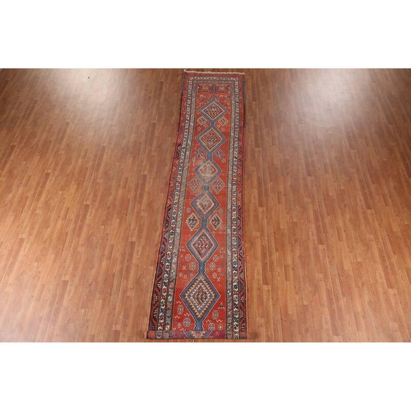Red Antique Heriz Bakhshayesh Persian Runner Rug Handmade Wool Carpet - 3'3"x 15'8"