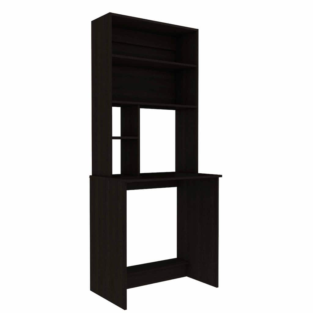 Modern Black Computer Desk with Hutch 71”H Wood Office Workstation with 4 Shelves and Storage