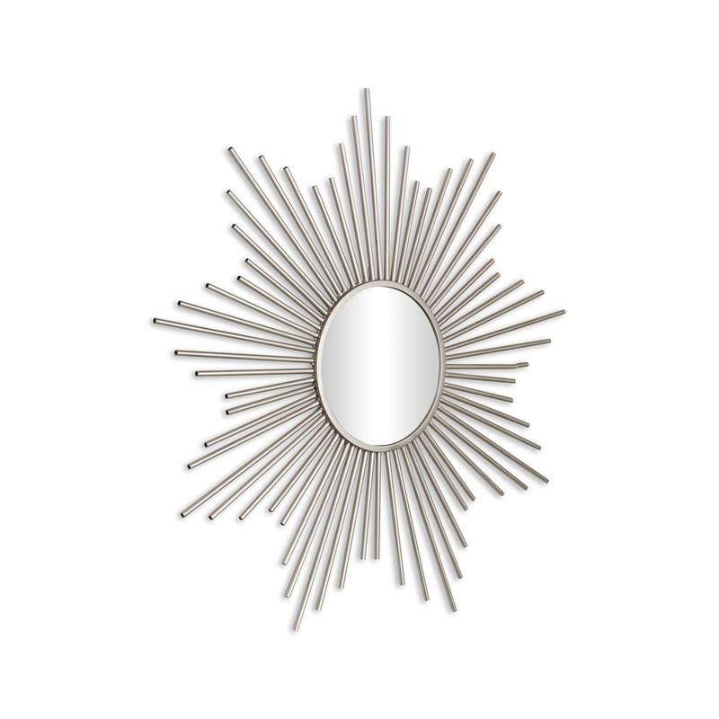 HomeRoots 32" Silver Metal Sunburst Framed Accent Mirror - 32" x 32"
