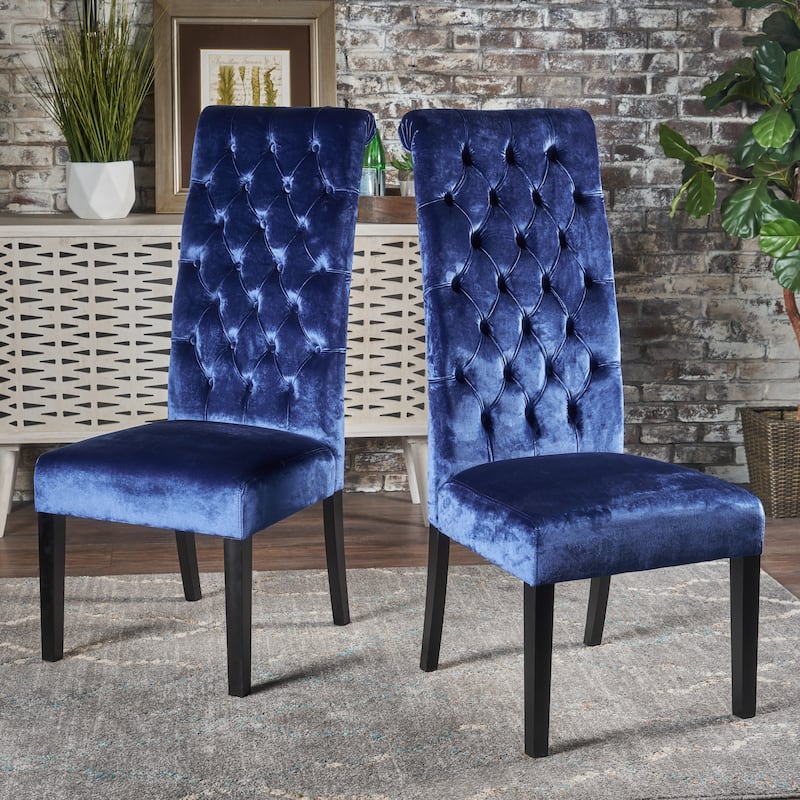 Navy Blue Velvet Dining Chairs Set of 2, Kitchen Dining Room Furniture Dining Chairs, Birch Wood Frame Living Room Side Chairs