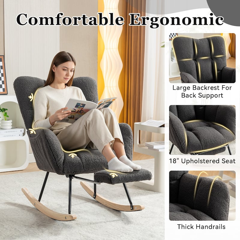 Teddy Fabric Leisure Rocking Chair With Adjustable Footstool