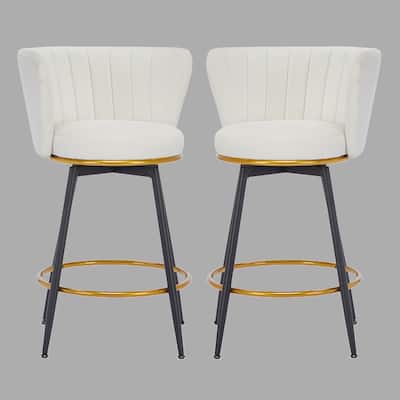 Modern Counter Height Bar Stools Set of 2 with Velvet Upholstery, 360° Swivel and Metal Base