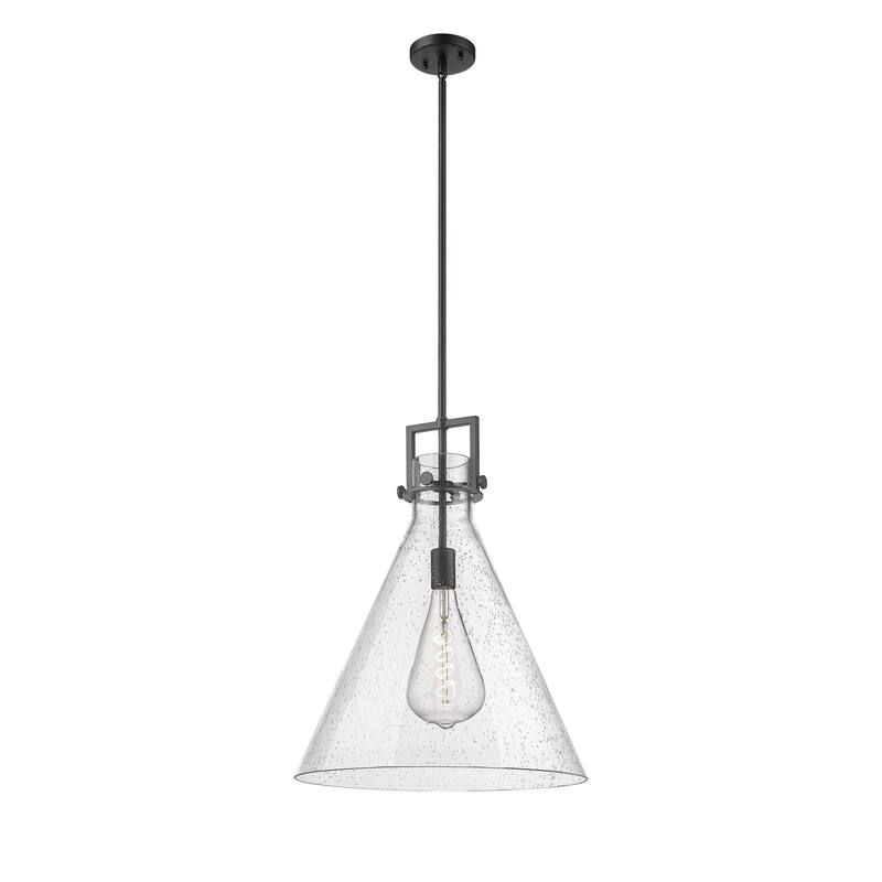 Innovations Lighting Newton Cone - 1 Light 18" Stem Hung Pendant - Seedy/Matte Black