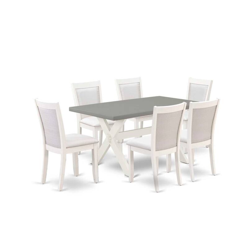 HomeStock 7-Piece Wire Brushed Linen White Finish Solid Wood Top Dining Table with 6-Chairs
