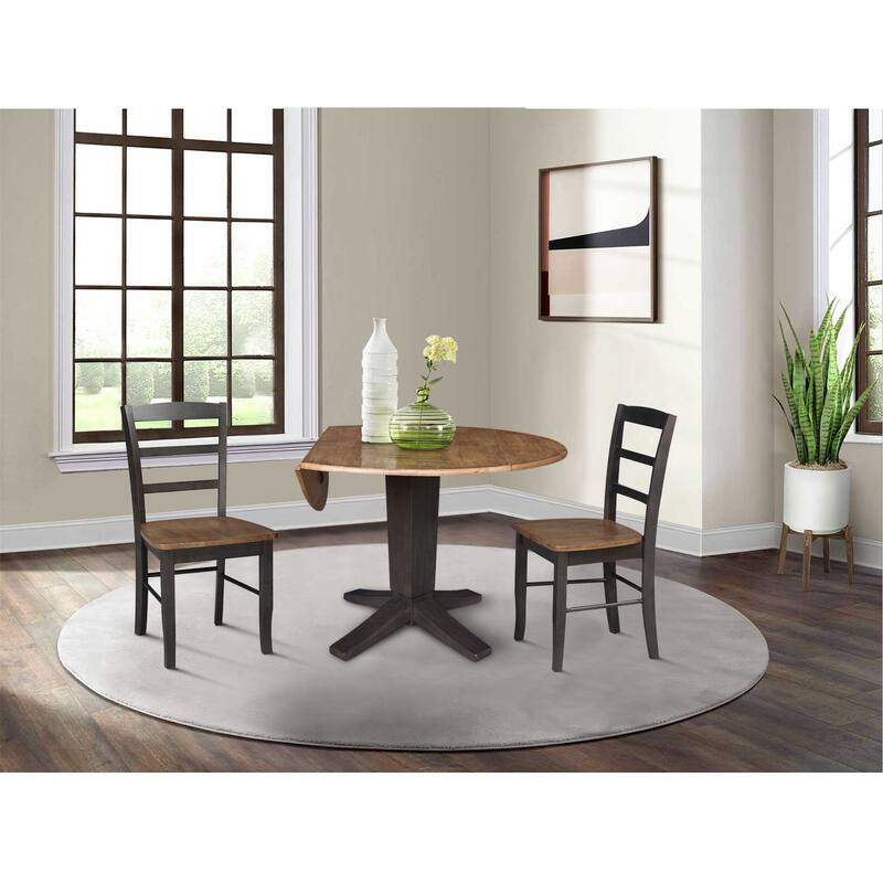 42 in Round Drop Leaf Pedestal Table with Dining Chairs in Hickory/Washed Coal