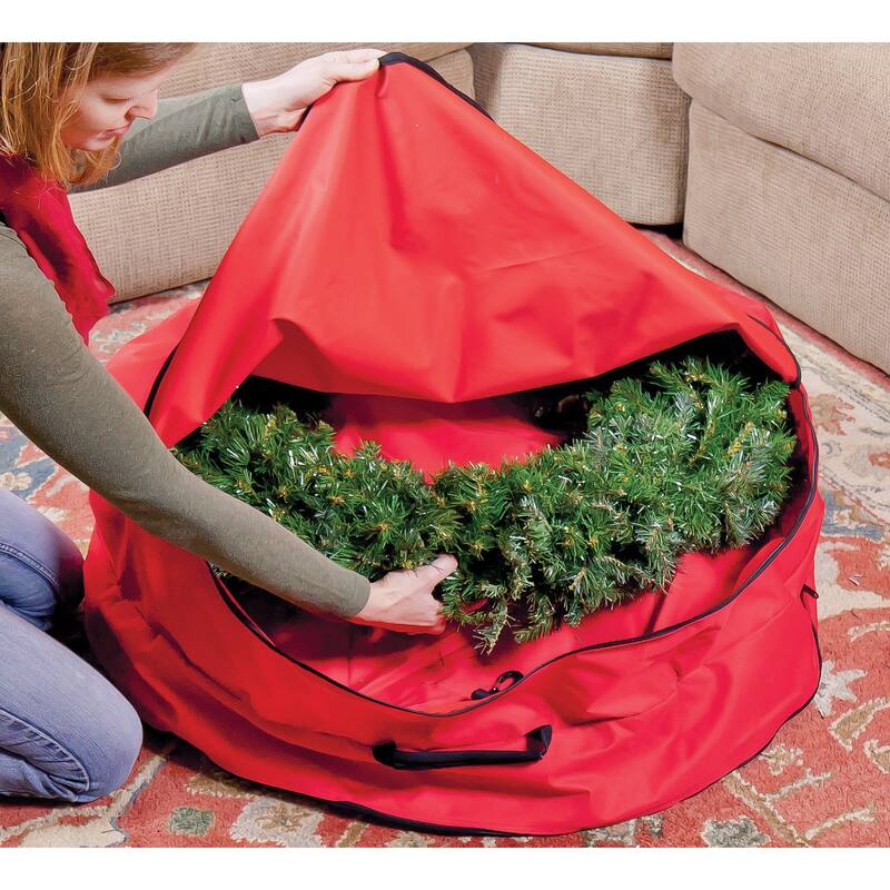2 in 1 Red Zip Up Christmas Garland and Wreath Storage Bag - 36"