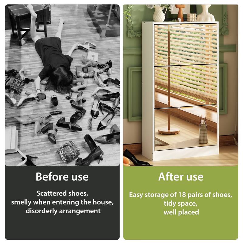 Timechee Mirrored Flip Drawer Shoe Cabinet Storage Cabinet Organizer