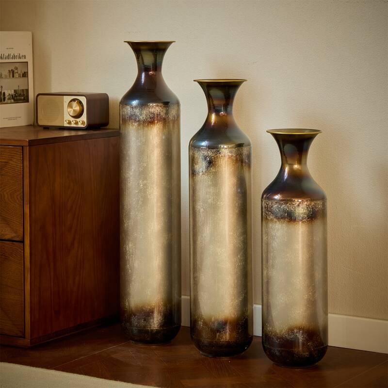 Droplet Shaped Home Decorated Floor Metal Vases (Set of 3)