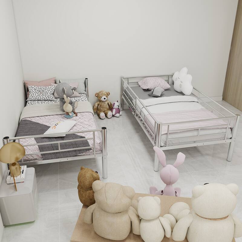 Twin Over Twin Metal Bunk Bed with Ladder and Guardrail, Convertible to 2 Separate Beds, No Box Spring Required