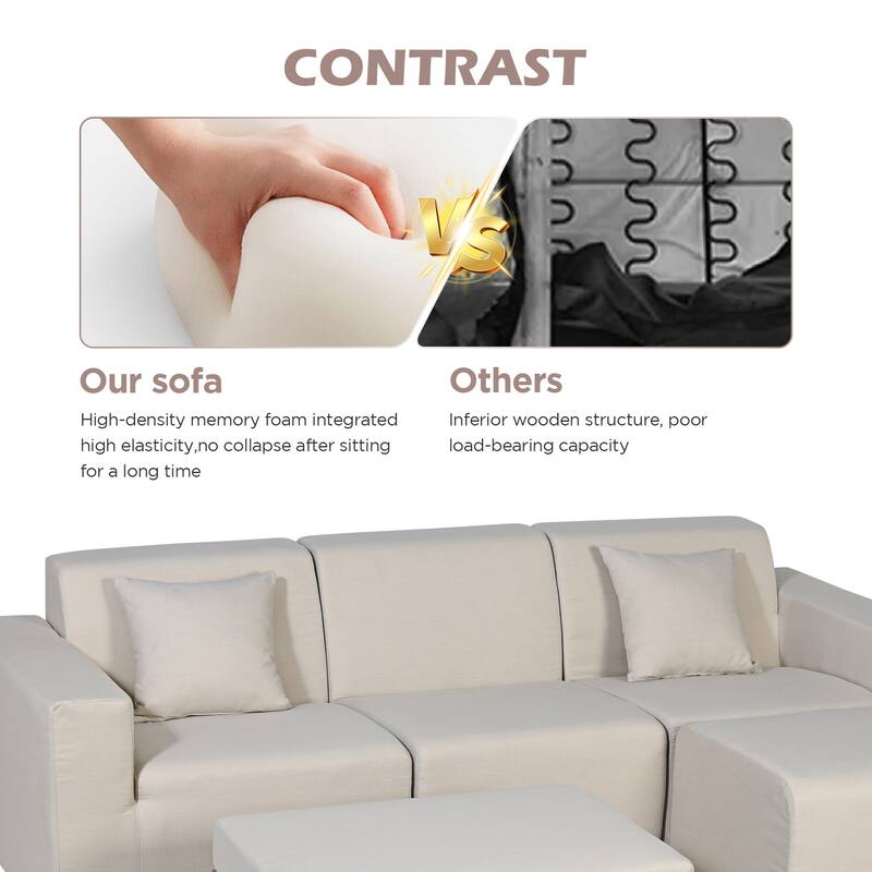 Outdoor and Indoor Modern Modular Patio Sectional Sofa with L-Shape Chaise, Cloud Sectional Couch with Comfy Chaise