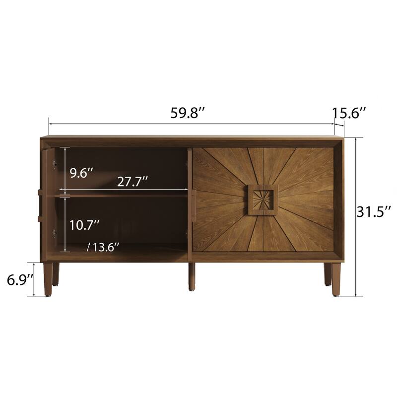 Wood TV Stand with Adjustable Shelves, Storage Cabinet for Living Room/Kitchen