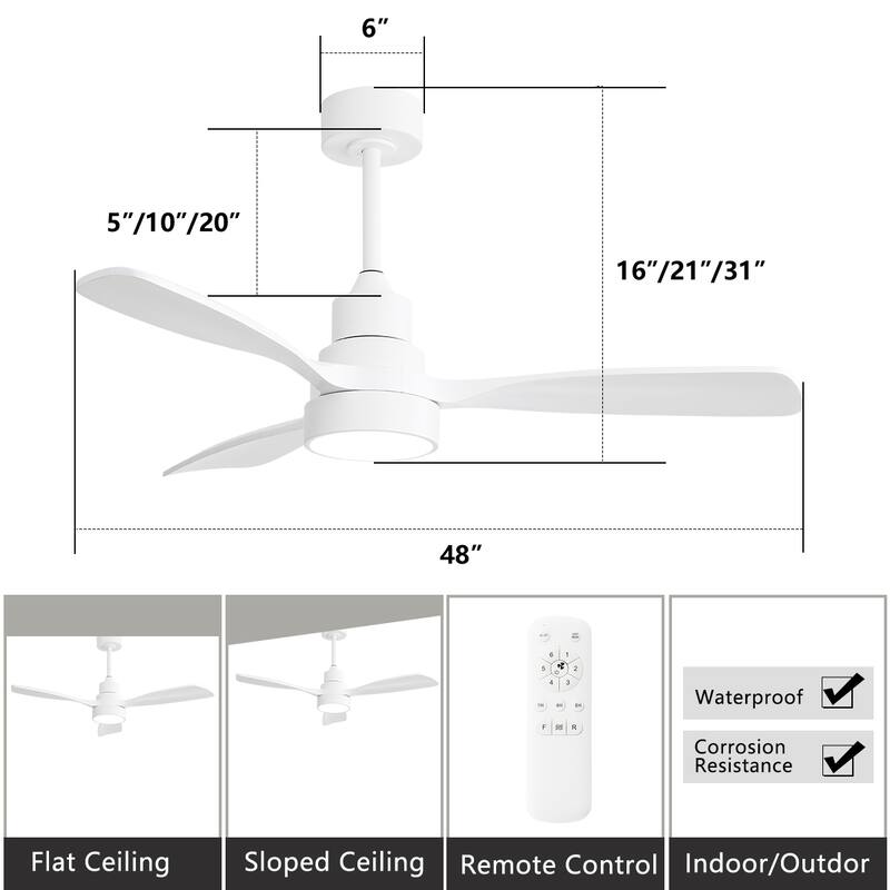 48" and 52" Integrated LED Ceiling Fan with Light and Remote, Reversible DC Motor