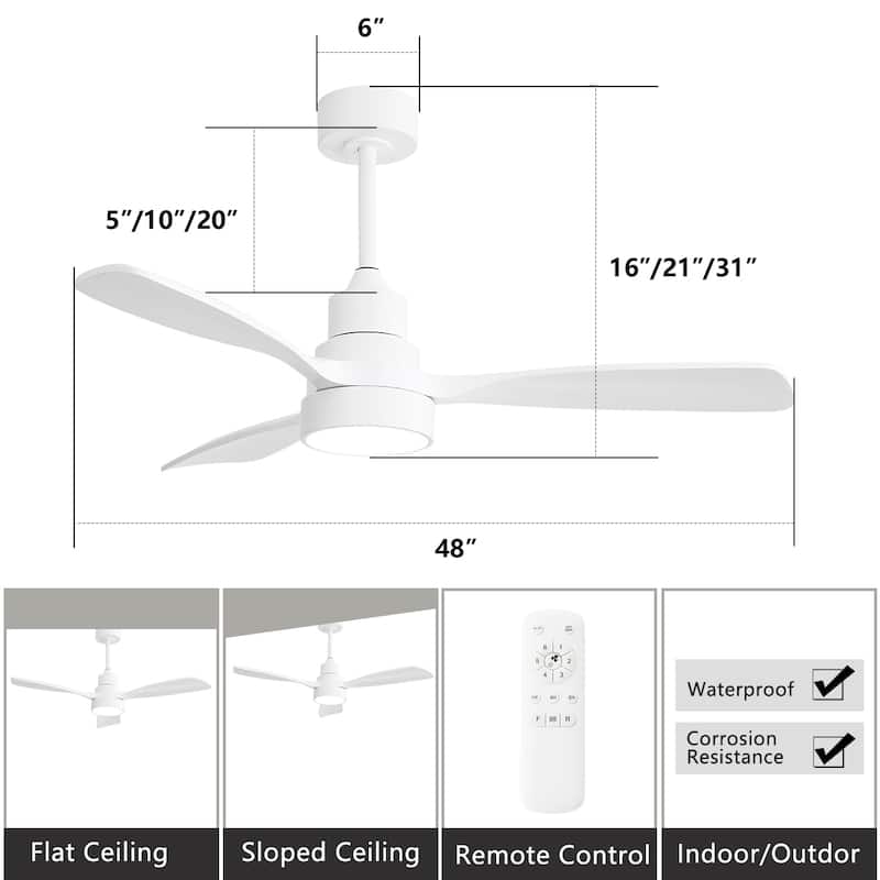 48 Inch Smart Wood Ceiling Fan with Light and Remote/App Control, Integrated LED Included