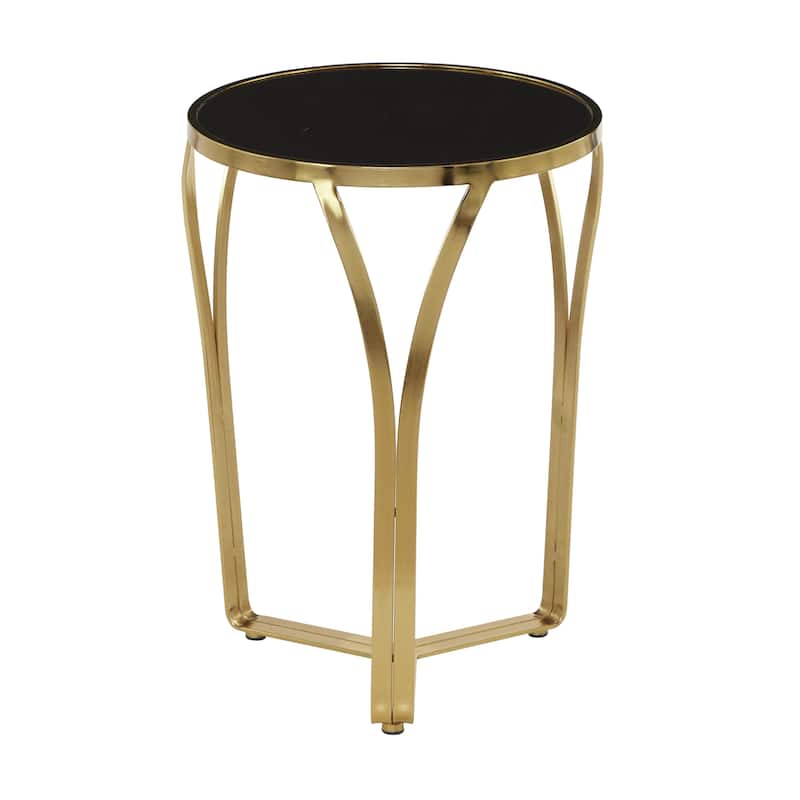 Metal Side End Accent Table with Black Top - Gold - Roche River Decor - Gold