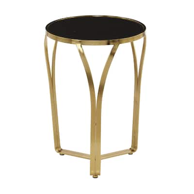 Metal Side End Accent Table with Black Top - Gold - Roche River Decor