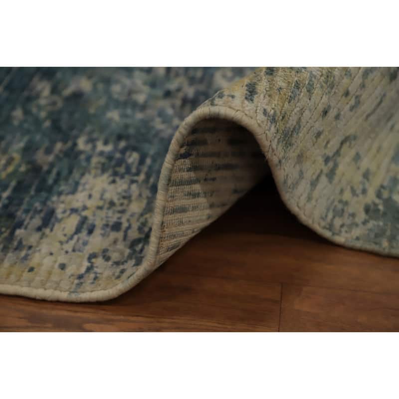Hand Knotted Oriental Viscose Silk Carpet Modern Pictorial Multi-Colored Abstract Area Rug - 7' 8'' X 5' 6''
