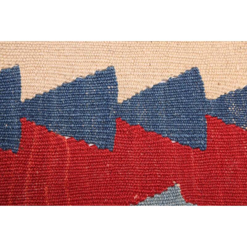 ECARPETGALLERY Flat-Weave Bold and Colorful Cream Wool Kilim - 3'8 x 5'7