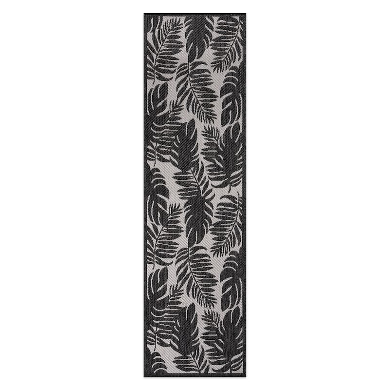 World Rug Gallery Floral Leaves Textured Flat Weave Indoor/Outdoor Area Rug