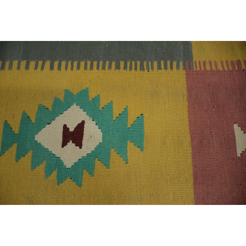 Hand Woven Oriental 100% Wool Carpet Southwestern Tribal Greys & Charcoal Kilim Area Rug - 11' 10'' X 8' 10''