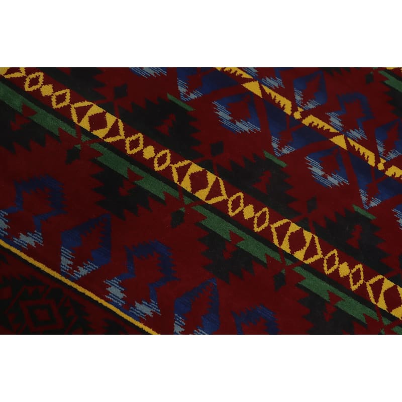 Hand-knotted Tribal Wool Red Geometric Oriental Area Rug - 8' 11'' X 6' 0''