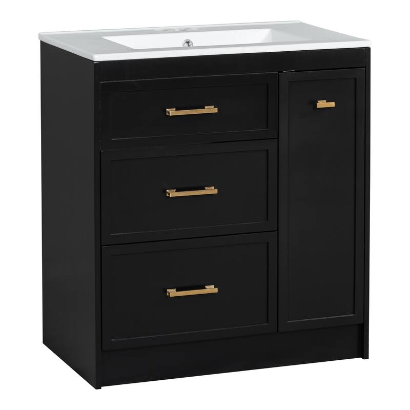 Bathroom Vanity with Sink Combo Set, Bathroom Storage Cabinet with 3 Drawers, Vanity Set with Double-Layer Drawer