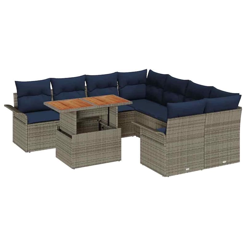 vidaXL 9 Piece Garden Sofa Set with Cushions - 95.5×92.1×27.2