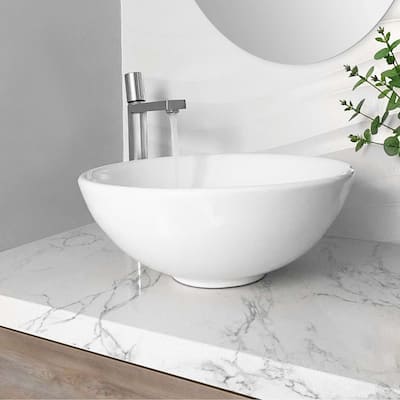 STYLISH 16 inch White Porcelain Round Vessel Bathroom Sink - 16" x 16" x 6 1/4"