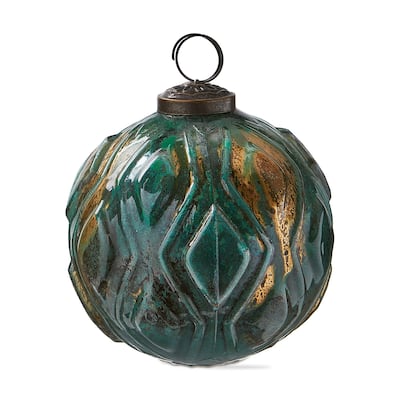 4 Inch Dark Green Glass Marine Diamond Ornament for Christmas Tree - Elegant Holiday Decoration