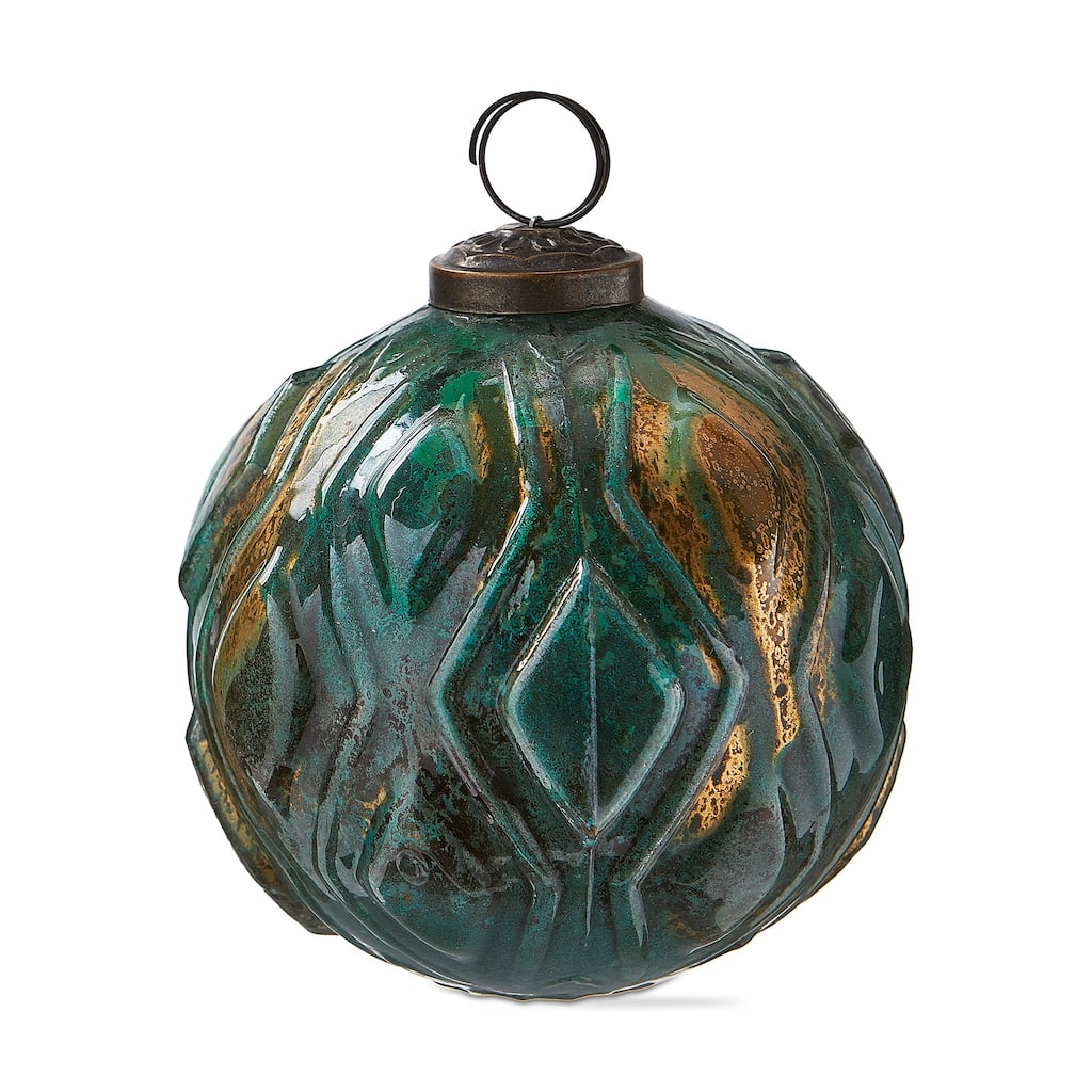 4 Inch Dark Green Glass Marine Diamond Ornament for Christmas Tree - Elegant Holiday Decoration