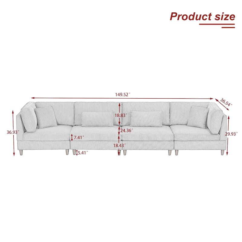 4-Piece Oversized Reversible Upholstered Sectional Modular Sofa