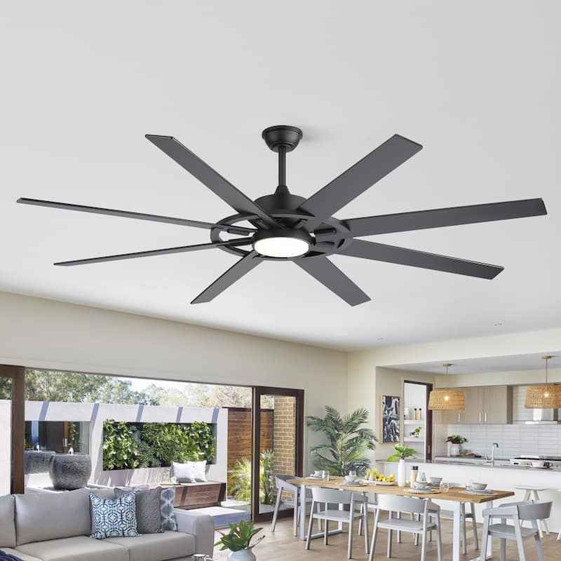 72" Large Ceiling Fan with 3CCT Dimmable LED Light and Remote(8 Reversible Blades）