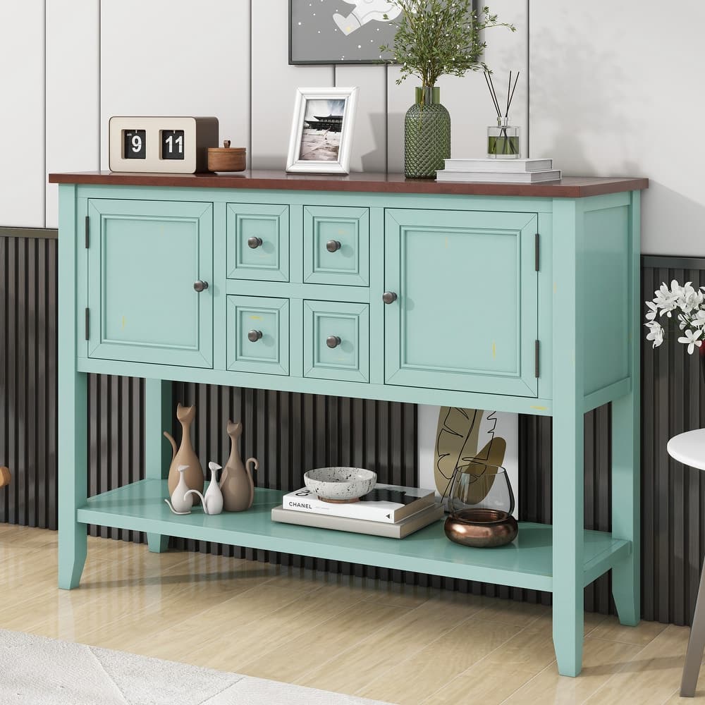 Cambridge Series Console Table for Entryway with Open Storage, Vintage Sofa Sidetable with Four Small Drawers and 2 Cabinets