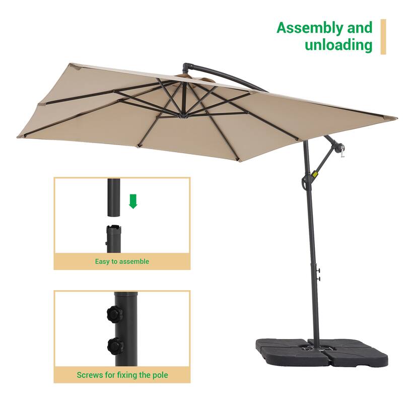 LIVOOSUN Patio 8.2ft Cantilever Offset Hanging Umbrella With a Base