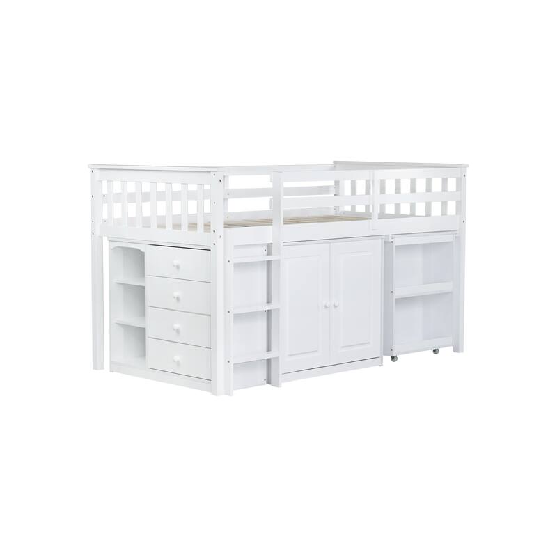 Twin Loft Bed with Storage Cabinet