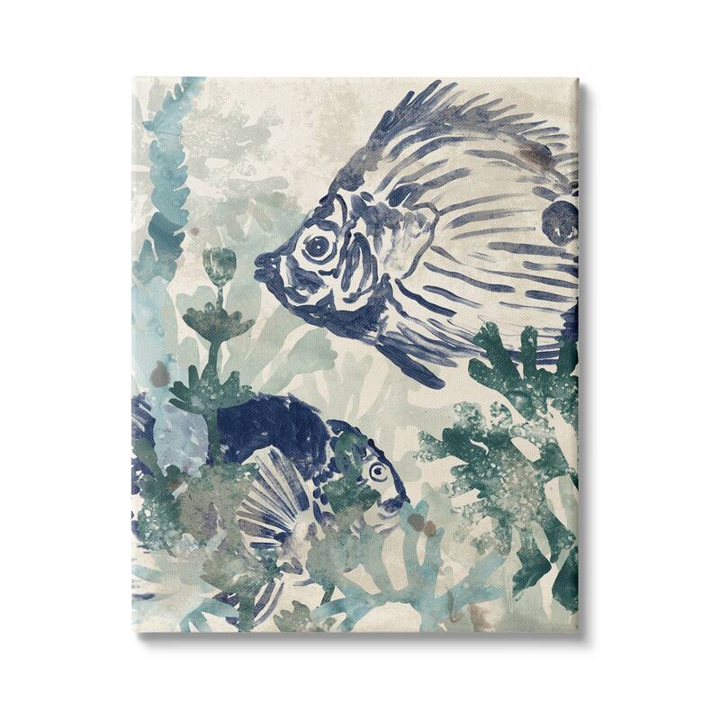 Stupell Abstract Seafloor Fresco Tropical Blue Fish Distressed Coral Canvas Wall Art - 16 x 20