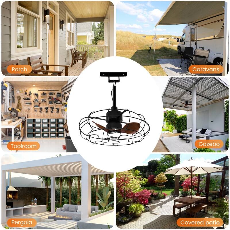 20 in. Outdoor Black Wet Rated Gazebo Ceiling Fan with Light, Hanging Fan for Pergola, Waterproof, Hook Installation