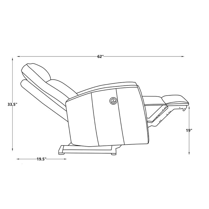 Gray Leather Power Recliner with USB Port and Wave Cushioning and