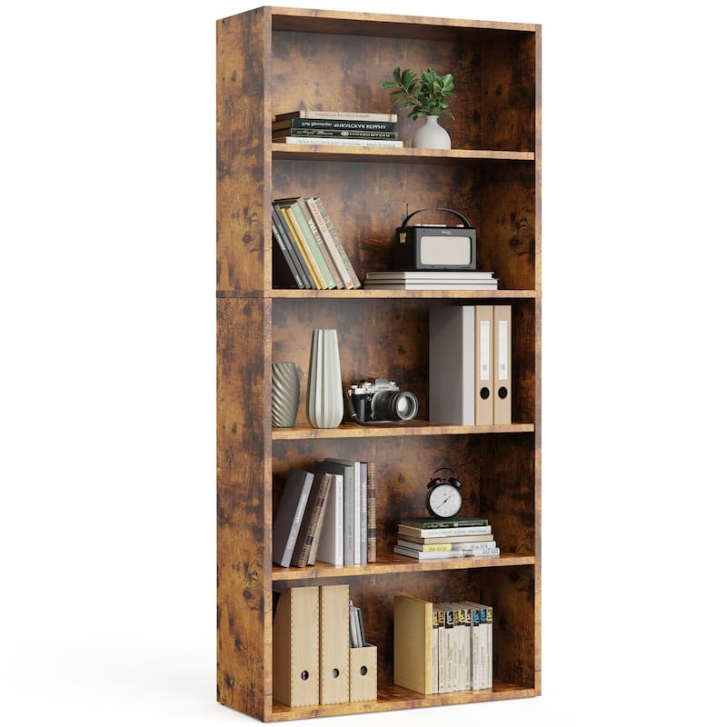 Industrial 5 Shelf Bookcase-Large 53 Inch Tall Floor Standing Open Bookshelf for Home Office, Living Room, and Bedroom Storage - Brown