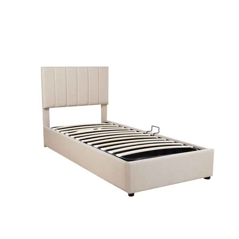 Twin Size Upholstered Platform Bed with a Hydraulic Storage System