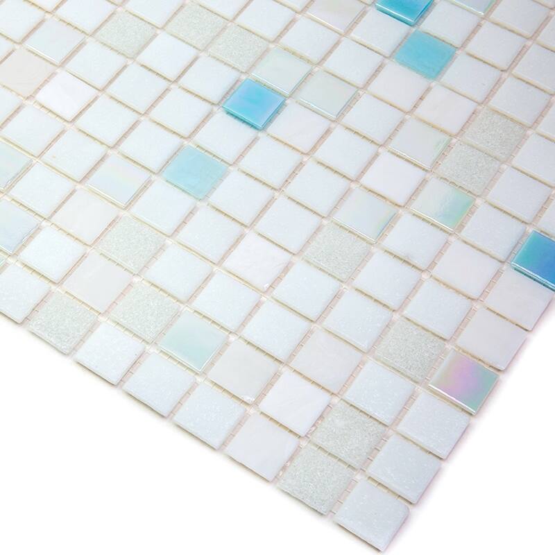 Apollo tile 12" x 12" Mingles Glossy White Blue Glass Tile (20 sq ft/case) - 20 Pack
