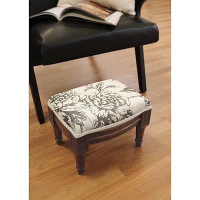 Grey Peony Footstool with wood stained finish