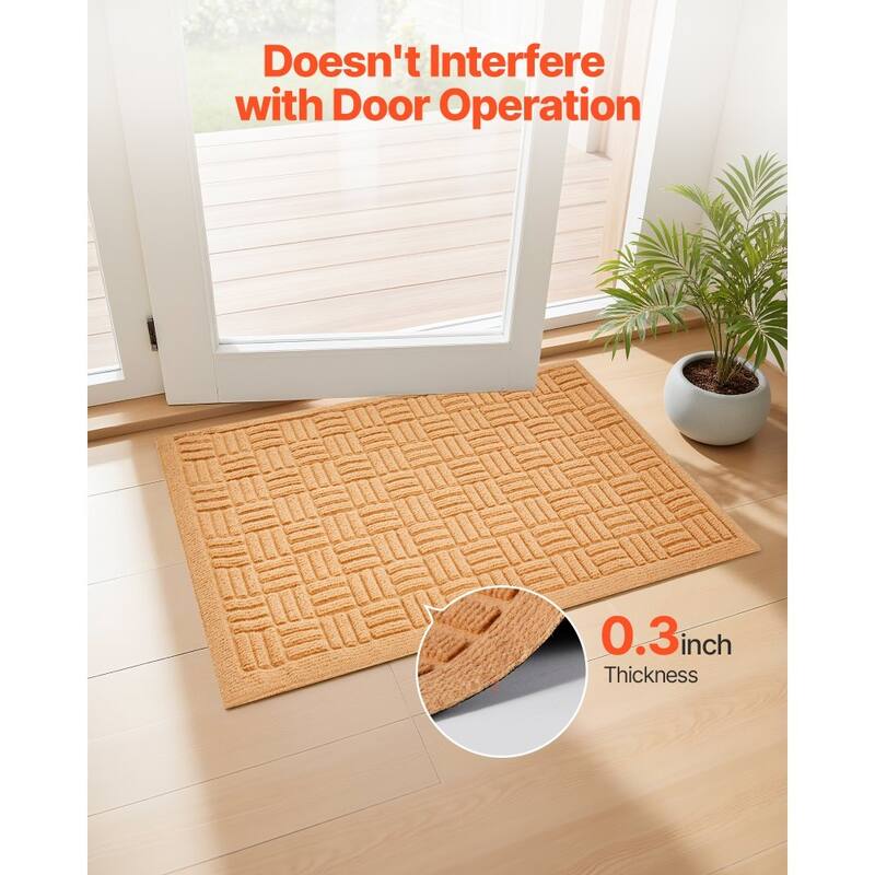 Beige Polyester Rubber Non-Slip Door Mat Absorbent Indoor Outdoor - 29.53 x 17.72 x 0.28 in