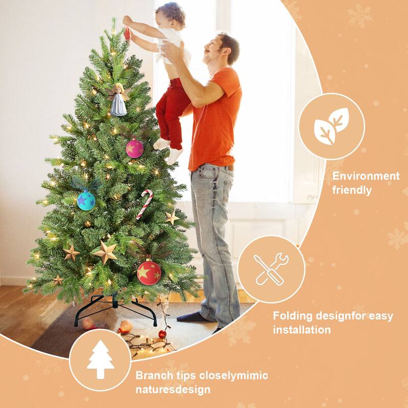 5FT Christmas Tree with 756 PE+PVC Tips-Full-Bodied Holiday Tree with Hinged Branches,Easy Assembly, Stable Metal Stand