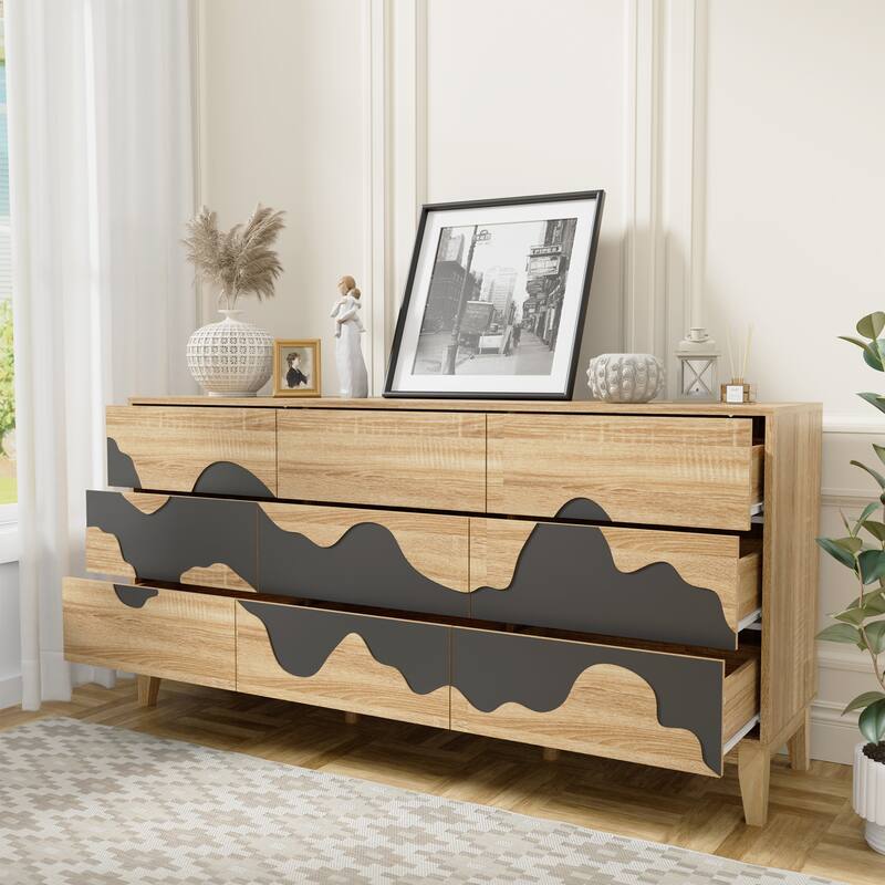 63" Wide 9 Drawer Dresser Dresser Storage Cabinet