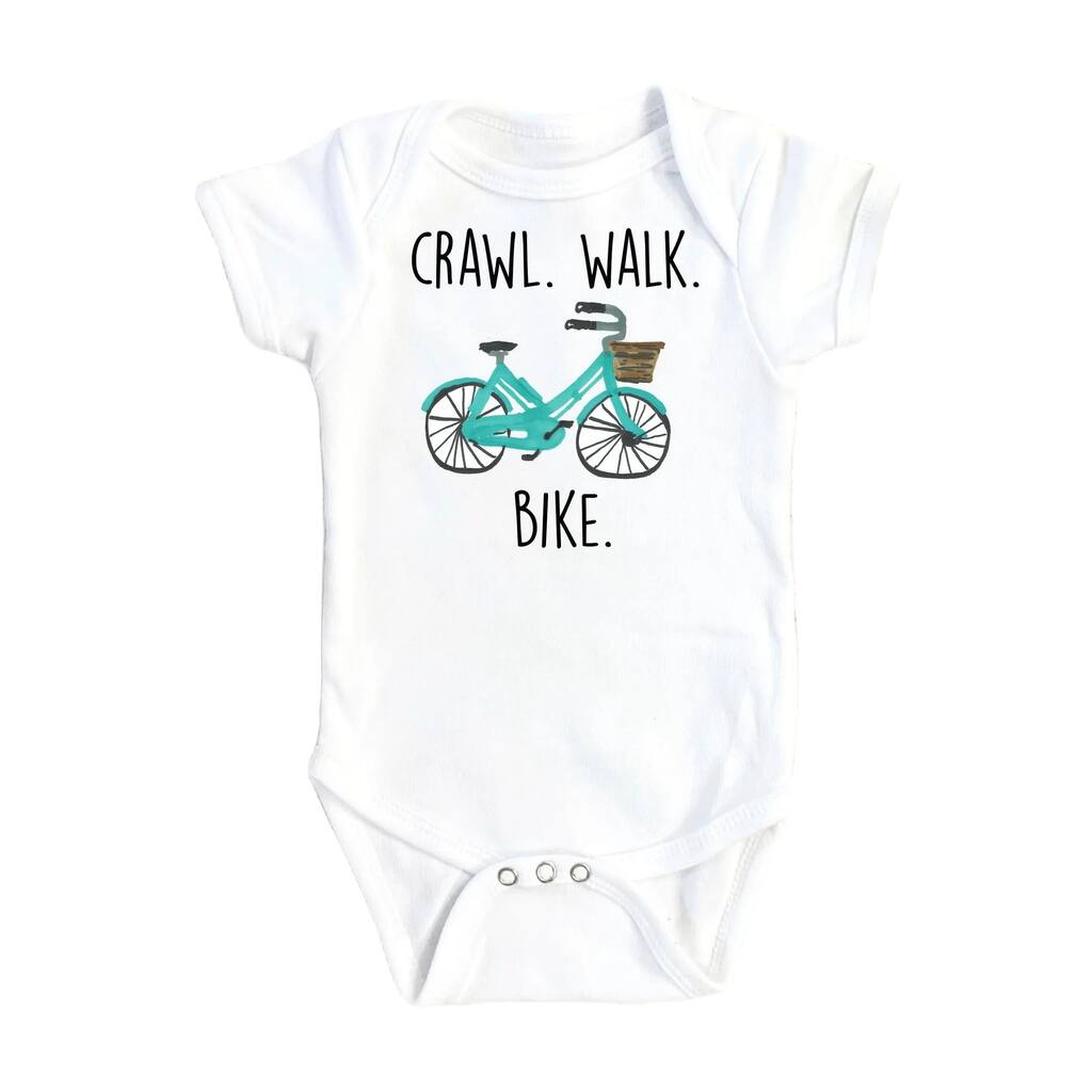 Bicycle Crawl Blue - Baby Boy Girl Clothes Infant Bodysuit Funny Cute Newborn